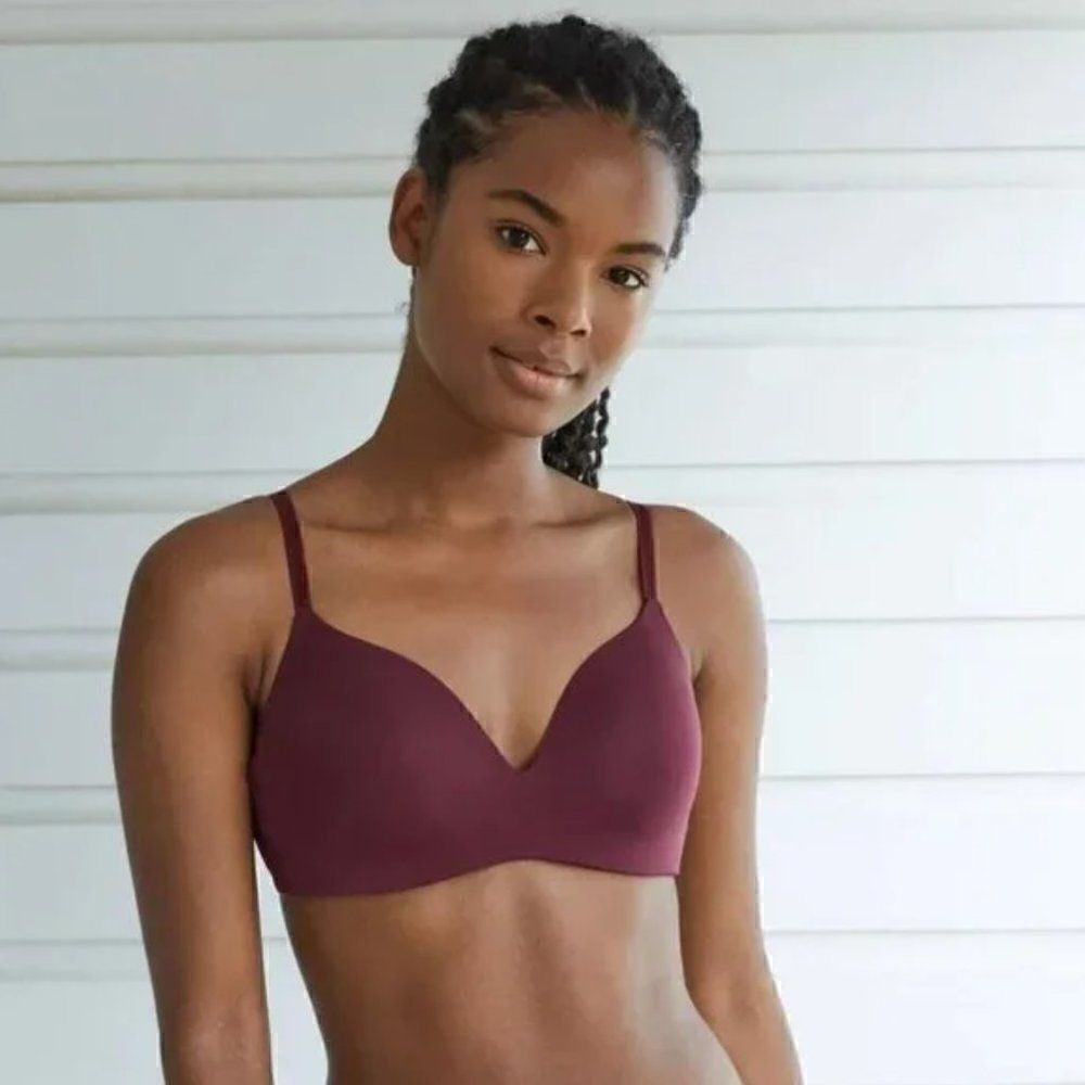 Auden Bliss Lightly Lined Seamless Wirefree Bra Size 34D BERGUNDY PURPLE